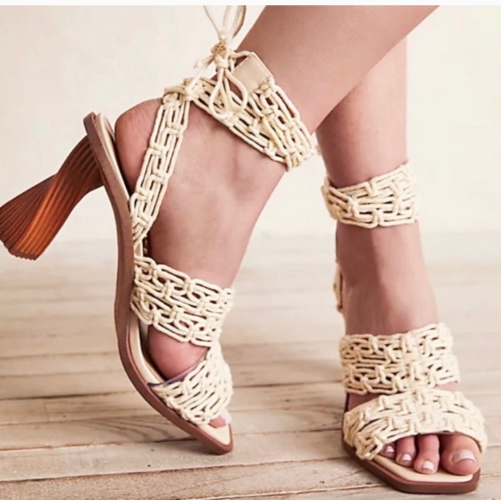 Sam Edelman Cream Braided Ankle-Tie Heels - Picture 11 of 15
